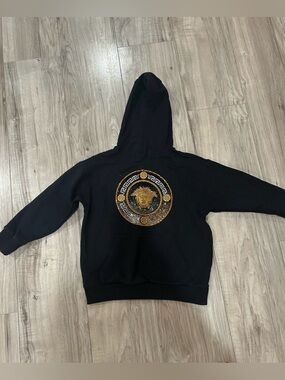 Versace Black Hoodie with Gold Medusa Emblem